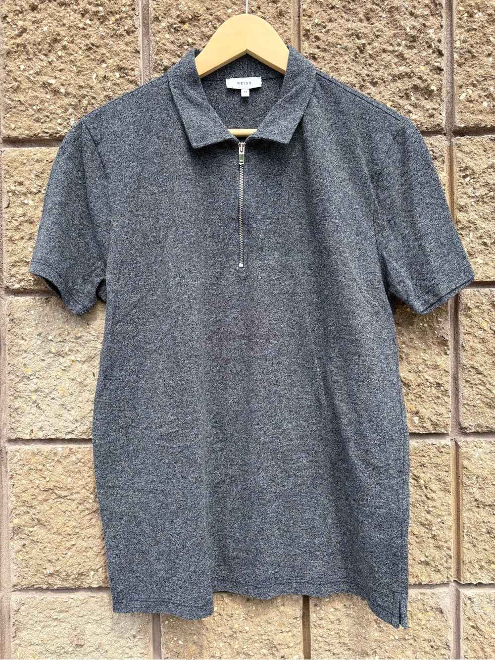 Reiss Men's Short Sleeve Half-Zip Polo in Charcoal Heather